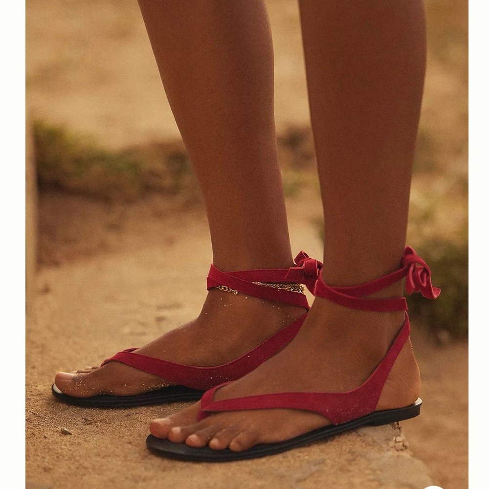 Tie-Up Thong Sandals - Red